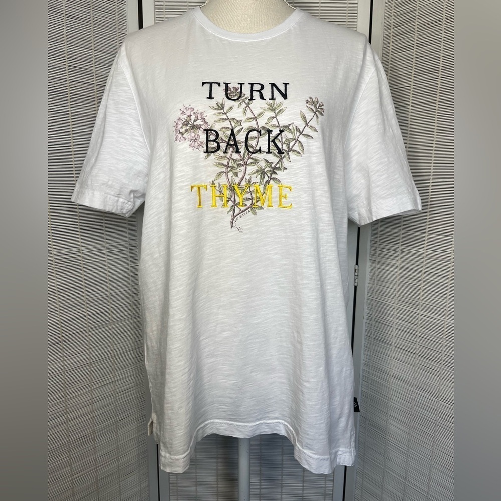 Ted Baker Tee Almack Turn Back Thyme White Embroidered Cotton Crewneck Size L